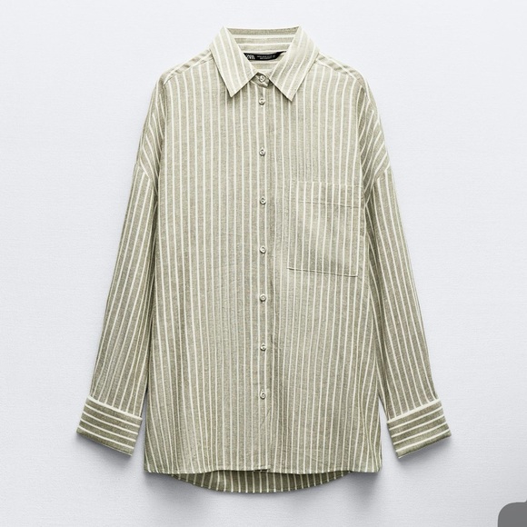 Striped linen blend oversized shirt Zara new with tag - Picture 2 of 3